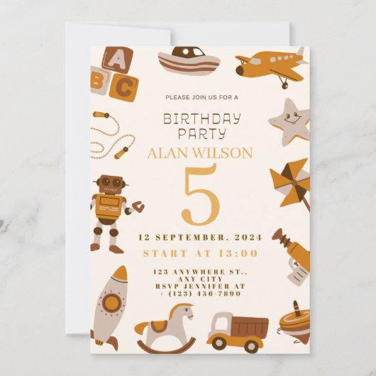 Retro Toys Boys Birthday Invitation (Devant)