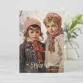 retro traditioneel kinder in Snow Mountain Feestdagenkaart (Staand voorkant)