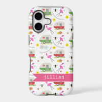 Retro Trailer en Flamingos Patroon
