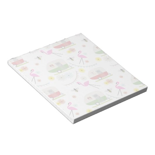 Retro Trailer en Flamingos Patroon Notitieblok (Schuin)
