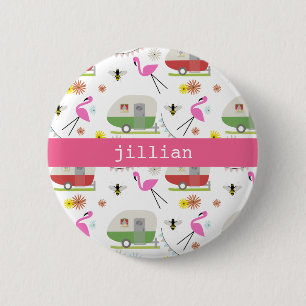 Retro Trailer en Flamingos Patroon Ronde Button 5,7 Cm