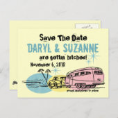 Retro trailer net getikt Save the Date Aankondigingskaart (Voorkant / Achterkant)