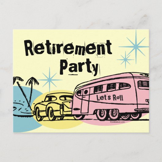 Retro Trailer Retraite Party Postcard Invitation (Devant)
