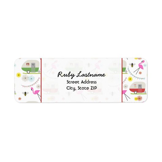 Retro Trailers & Flamingo's Adreslabel Etiket (Voorkant)