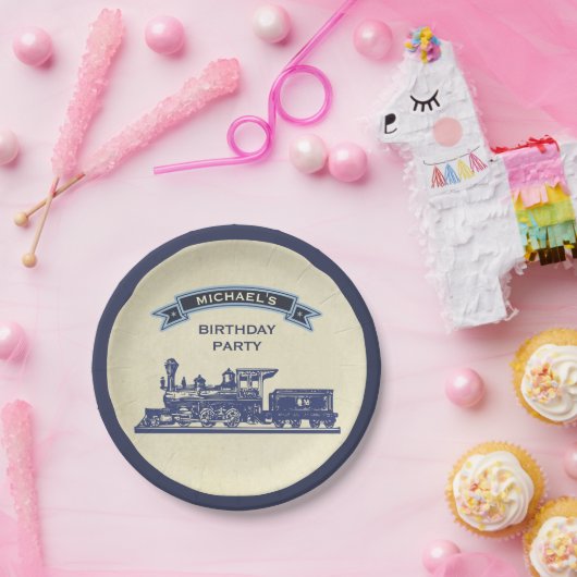 Retro Train Kids Verjaardagsfeestje Papieren Bordje (Feest)