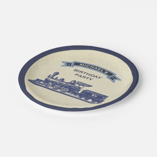  Retro Train Kids Verjaardagsfeestje Papieren Bordje (Gekanteld)