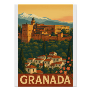 Retro Travel 2025 – Granada, Spanje Perfect Poster