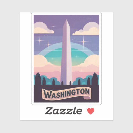 Retro Travel 80s Neon Washington Monument Lofi Art Sticker (Vel)