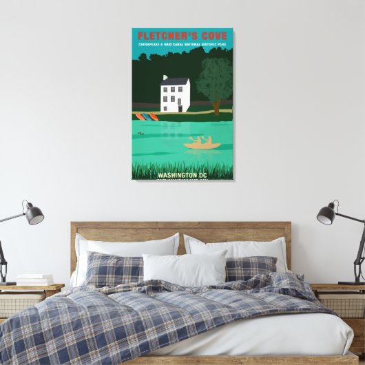 Retro Travel Poster Fletcher's Cove Washington DC Canvas Afdruk (Insitu (Slaapkamer))