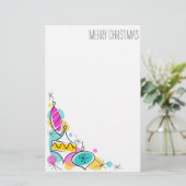 Retro Tree Baubles Corner-kerstaire Briefpapier (Staand voorkant)