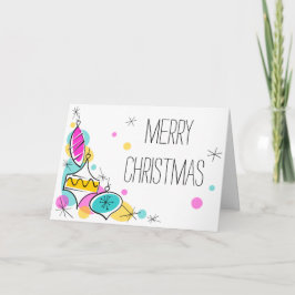 Retro Tree Baubles Corner Kerstmis in tekst Feestdagen Kaart