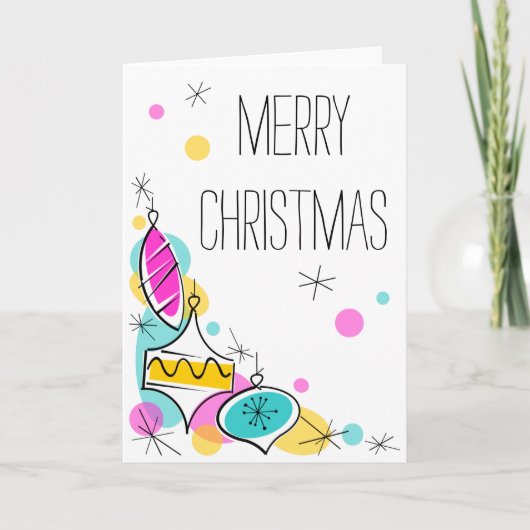 Retro Tree Baubles Corner-kerstverticaal Feestdagen Kaart (Voorkant)