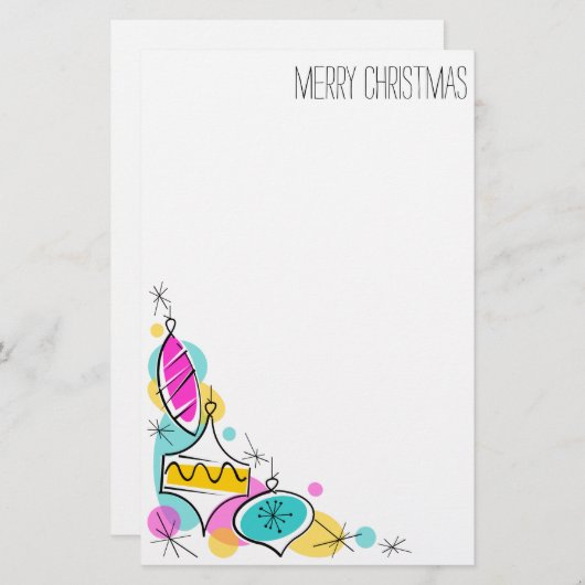 Retro Tree Baubles Corner papeterie de Noël (Devant / Derrière)