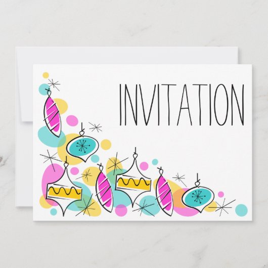 Retro Tree Baubles Corner-uitnodiging Kaart (Voorkant)