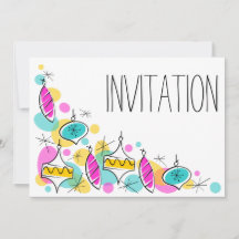 Retro Tree Baubles Corner-uitnodiging