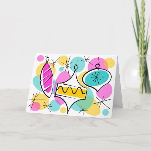 Retro Tree Baubles-groetenkaart Feestdagen Kaart (Voorkant)