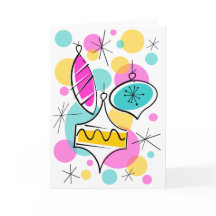 Retro Tree Baubles groetenkaart verticaal