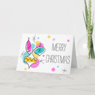 Retro Tree Baubles Group Kerstmis in tekst Feestdagen Kaart