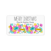 Retro Tree Baubles kerstlabel medium Etiket (Voorkant)