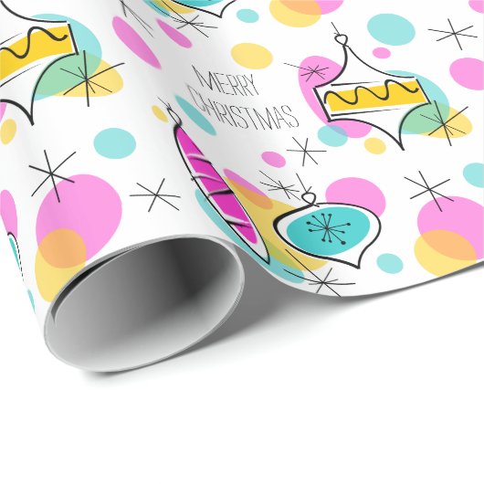 Retro Tree Baubles Merry kerstinpakpapier Cadeaupapier (Rol Hoek)