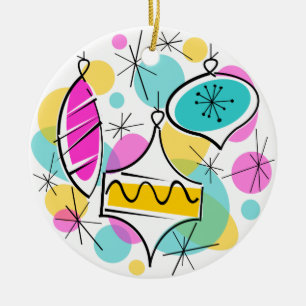 Retro Tree Baubles Merry ornament round