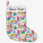 Retro Tree Baubles Multi Name stocking red back Kleine Kerstsok (Voorkant)