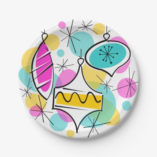 Retro Tree Baubles papieren borden Papieren Bordje (Voorkant)