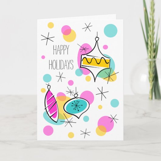 Retro Tree Baubles Prettige feestdagen tekst verti (Voorkant)