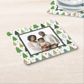 Retro Trees Vierkante Kartonnen Onderzetter (Schuin)