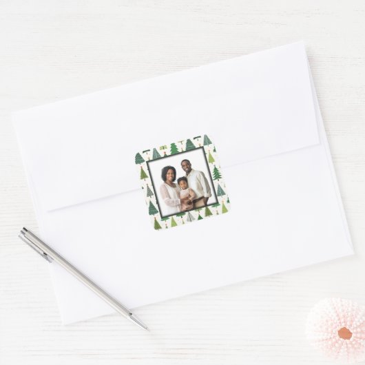 Retro Trees Vierkante Sticker (Envelop)