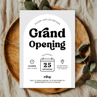 Retro Trendy Boog Nieuwe Zakelijke Winkel Openings Kaart