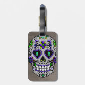 Retro Trendy Day of the Dead Sugar Skull Bagagelabel (Achterkant verticaal)