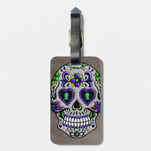 Retro Trendy Day of the Dead Sugar Skull Bagagelabel (Achterkant verticaal)