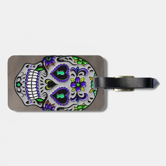 Retro Trendy Day of the Dead Sugar Skull Bagagelabel (Achterkant horizontaal)