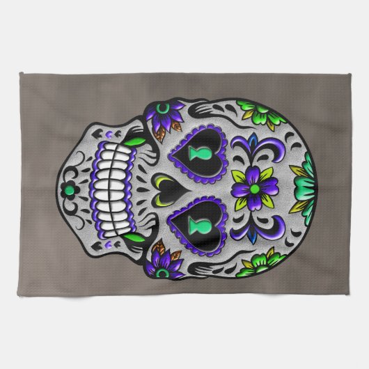 Retro Trendy Day of the Dead Sugar Skull Theedoek (Horizontaal)