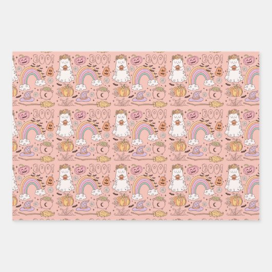 Retro Trendy Leuke Halloween Elements Ghost Pumpki Inpakpapier Vel (Voorkant 2)