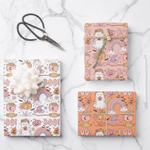 Retro Trendy Leuke Halloween Elements Ghost Pumpki Inpakpapier Vel