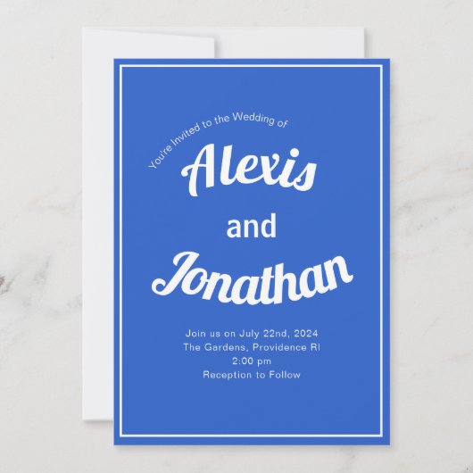 Retro Trendy Playful French Blue Wedding Kaart (Voorkant)