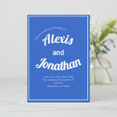 Retro Trendy Playful French Blue Wedding Kaart (Staand voorkant)