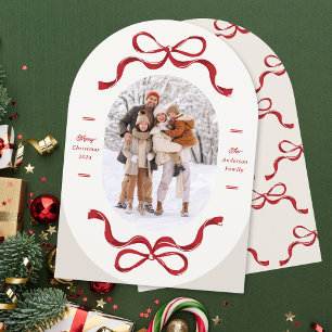 Retro Trendy Rode Bogen Ovaal Foto Boog Vakantie K Kaart