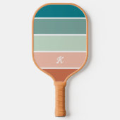 Retro Trendy Streep Terracotta Blauwgroen Monogram Pickleball Paddle (Voorkant)