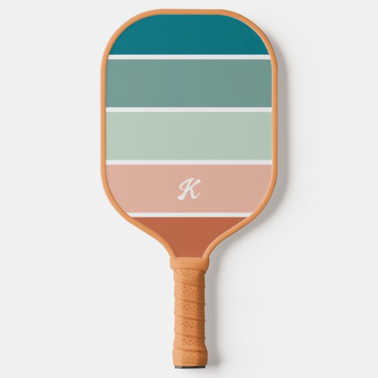 Retro Trendy Streep Terracotta Blauwgroen Monogram Pickleball Paddle (Voorkant)