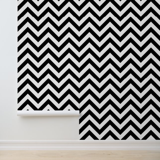 Retro Trendy Zwart Wit Chevron Patroon Behang (Applicatie)