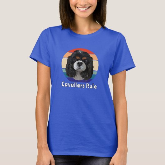 Retro Tri Cavalier King Charles Spaniels Rule T-shirt (Voorkant)