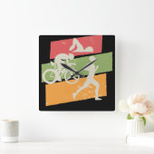 Retro  Triathlon Vierkante Klok (Huis)