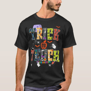 Retro Trick of Teach Spooky Season Teacher Life Ha T-shirt