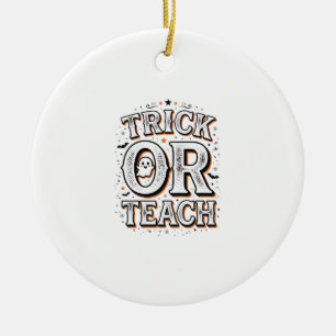 Retro Trick Or Teach Halloween Leraar Shirt Ontwer Keramisch Ornament