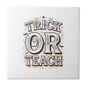 Retro Trick Or Teach Halloween Leraar Shirt Ontwer Tegeltje