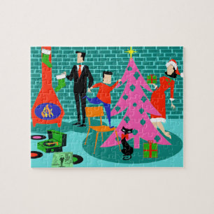 Retro Trimming kerstboom Puzzle Legpuzzel