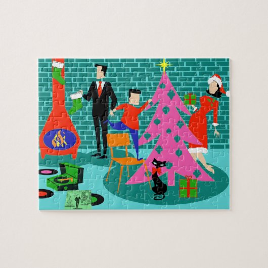 Retro Trimming kerstboom Puzzle Legpuzzel (Horizontaal)